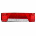 Lanterna traseira LED 12V retangular 372x104mm bicolor (cristal / vermelha) lado esquerdo com conector e conexão de fio universal