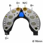 Retificador do alternador 50A / 60A / 75A / 90A Valeo A13N / A13R / A14N Citroën AX BX C15 LNA Visa Peugeot 104 205 304 309 405 504 505 604 Porsche 911 928 Talbot Samba - ligações